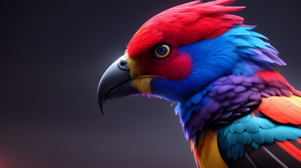 portraid of a colorful bird, 3d design, highly detailed, super sharp, beautiful