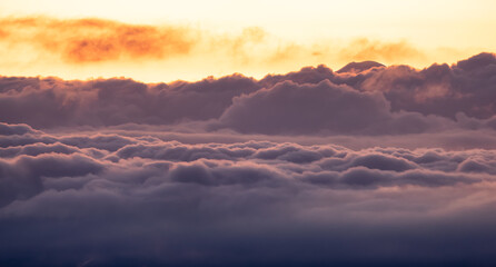 Aerial Cloudscape during morning Sunrise Sky. British Columbia, Canada. Nature Background