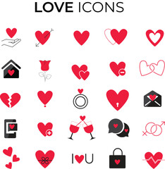 Love Icons. 25 icons lovely icons. Colorful web icons. Vector Illustration.  