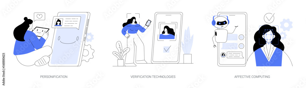Poster data access and user experience abstract concept vector illustrations.