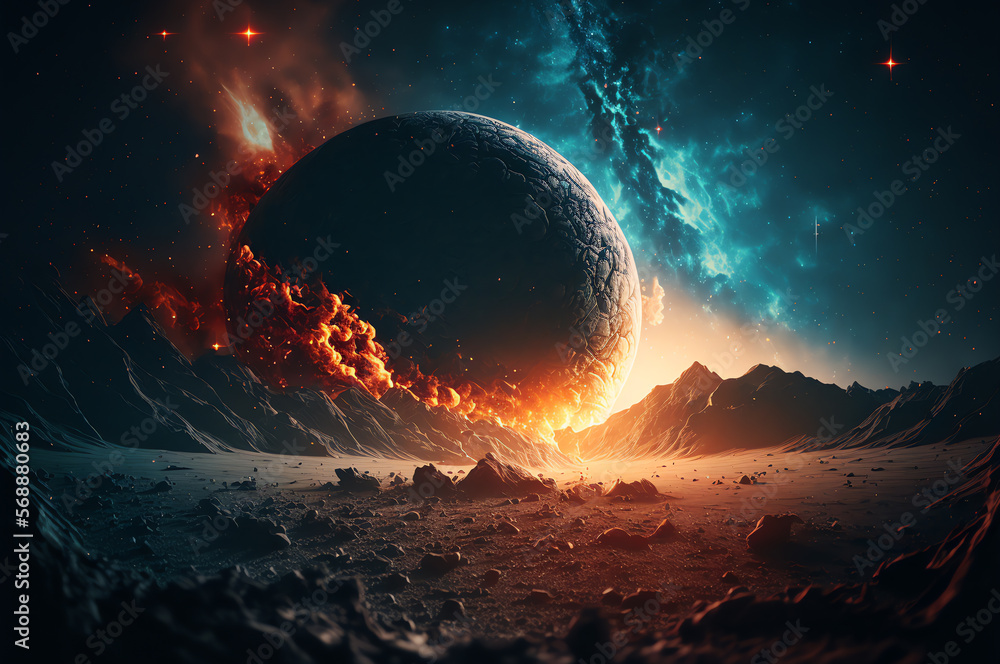 Wall mural space and glowing nebula background. ai generated.