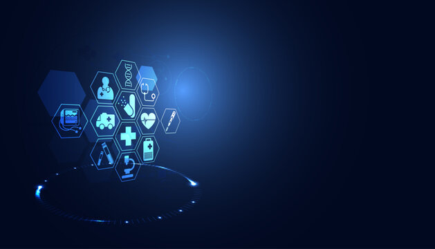 Abstract health healthcare icon modern futuristic on modern blue background. for background image
