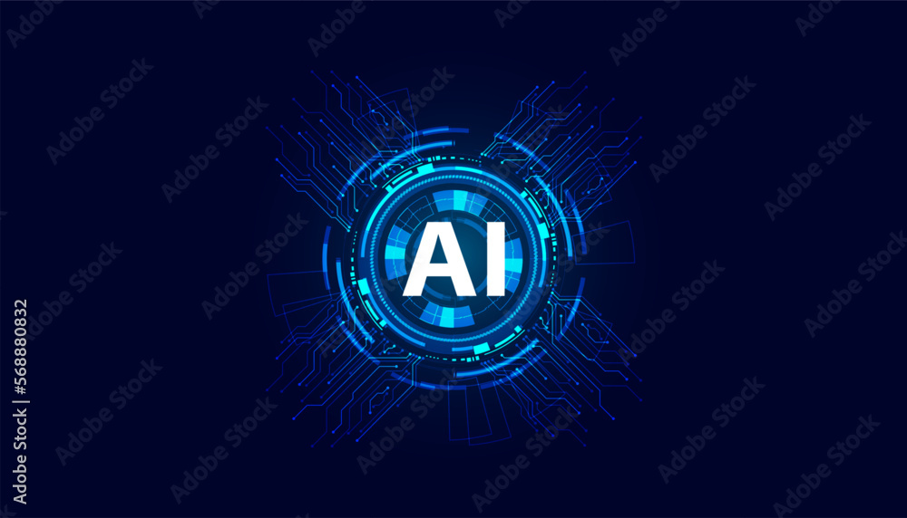 Poster abstract artificial intelligence on atomic and technology background with circle technology systems 