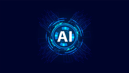 Abstract Artificial Intelligence on Atomic and Technology Background with circle technology Systems blue.