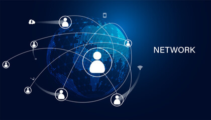 Abstract Network High speed connection, digital hi-tech, web 3.0, digital internet communication, latest technology on global background and people icons on modern background.