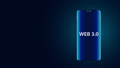 Abstract, Web 3.0 phone , Technology or Concept to Develop Web Links, Decentralized, Bottom-up Design, Consensus on Blue Background. Modern digital, futuristic