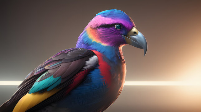 portraid of a colorful bird, 3d design, highly detailed, super sharp, beautiful