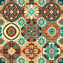 Mexico style mosaic, pale earth colors, sticker, pattern, generative artificial intelligence 