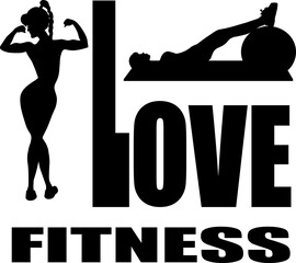 I love fitness. Girls go in for fitness, monitor their health. Black silhouette.
