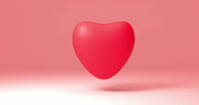 Red heart rotating on pink background abstract background animation motion design 3d rendered video. Love, romance, flirt or being alive concept. Valentines Day template.