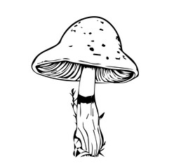 Mushrooms in cartoon black and white style for coloring. Vector illustration