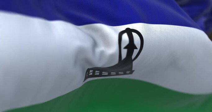 Detail of the Lesotho national flag waving