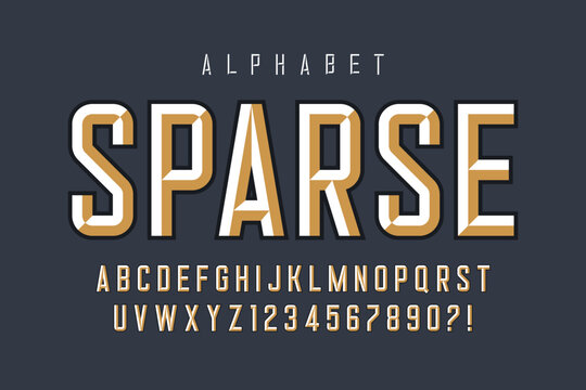 Original display font design, chisel alphabet style, letters and numbers.