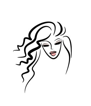 Face girl logo beauty salon. Woman hairstyle icon. Lovely lady portrait. Vector avatar.