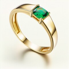 Generative ai golden ring with green gemstone with white background 