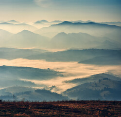 Obraz na płótnie Canvas silhouettes of morning mountains. foggy morning in the Carpathians. Mountain landscape