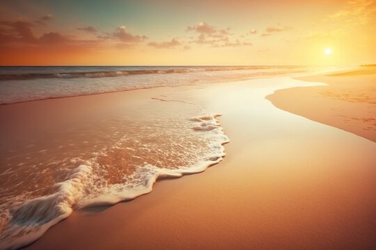 Sunset at the tranquil beach, Generative AI