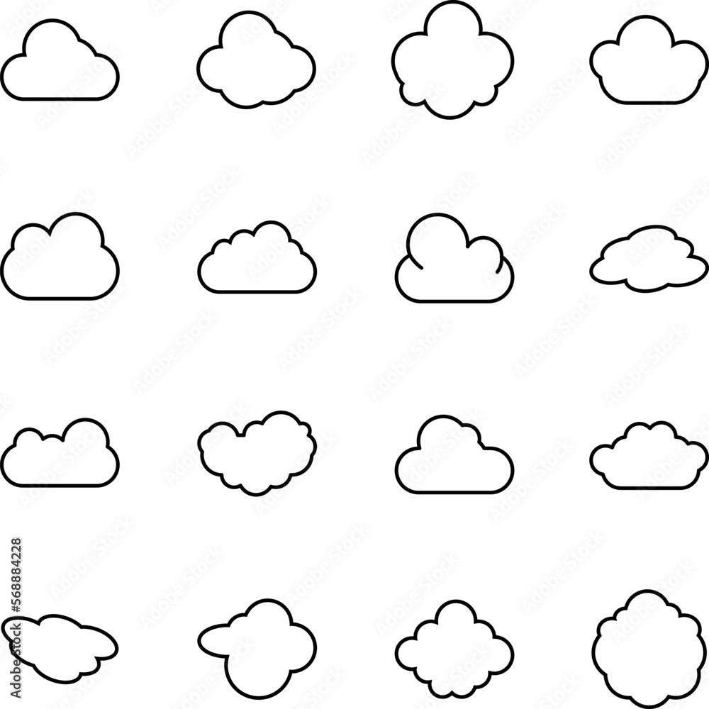 Poster vector line icon set of various clouds. it can be used for sites, weather forecasts, articles, books