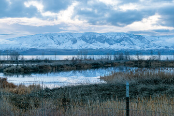 Utah Lake Sunset Water and Marsh