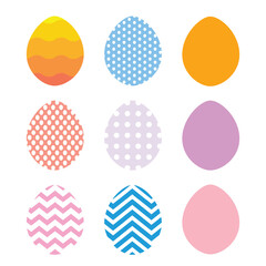 Colorful Pattern Holiday Easter Eggs Set of 9 Transparent Clipart