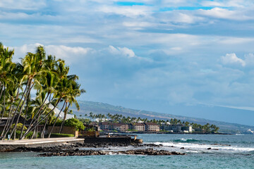 Waves Crashing Along Kona City Coastline in Hawaii