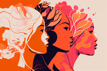 Women rights day Wallpapers: feminism and Artistic abstract women backgrounds in orange and trendy pink. 3d rendering.