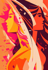 Women rights day Wallpapers: feminism and Artistic abstract women backgrounds in orange. 3d rendering.