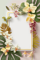 Decoration of Orchid Flower and Combination of White, Yellow, Pink, Purple, and Green for Background, Memo, Invitation, Greeting, Gift Card, and Frame