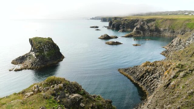 Cliffs and landscape in Arnarstapi village in Iceland. High quality 4k footage.