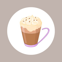 Mocha coffee vector illustration. Beautiful mug with coffee and cream .