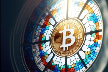 the faith stained glass bitcoin, cryptocurrency wallpaper, generative AI