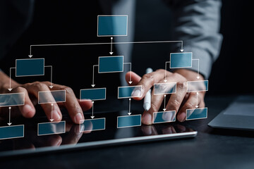 Businessman planning process management workflow. Step Scheme of hierarchy management of corporate...