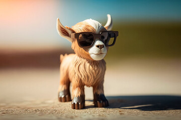 Cute baby goat with sunglasses