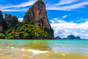 Railay Beach Thailand beautiful famous beach lagoon between limestone rocks.