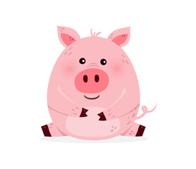 Funny pig on a white background. Design of a cute animal character. Vector illustration
