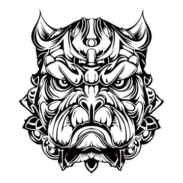 Angry Bulldog Silhouette Outline Drawing