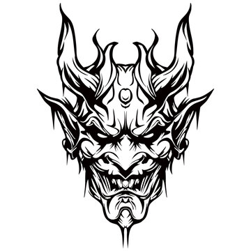 Premium Vector  Oni sketch illustration with ninja mask and mandala tattoo