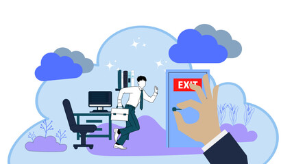 Employee attrition and human resources staff changing tiny person concept, transparent background. 