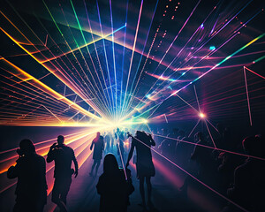 Fototapeta na wymiar Discotheque Neon Laser Party Lights Saturday Evening Celebration Vibes
