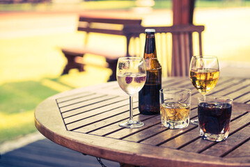 Different Kinds of Cold Summer Drinks on a Terrace