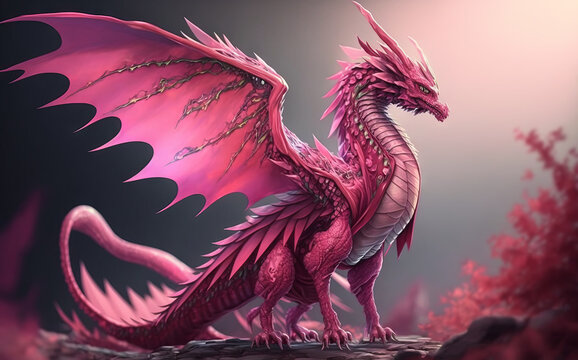 Beautiful dreamy purple dragon showing wings and full body. Year of the dragon 2024. Fantasy image of a dragon created with generative ai.