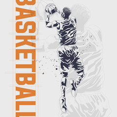 Abstract basketball player in action silhouette style - obrazy, fototapety, plakaty