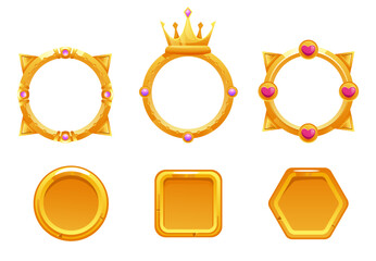 Game frame circle icon avatar golden interface ui concept set. Vector graphic design element illustration