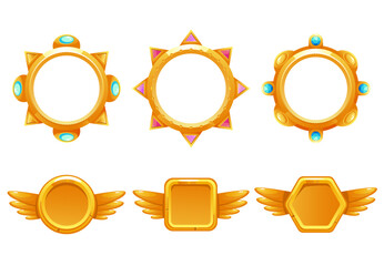 Game frame circle icon avatar golden interface ui concept set. Vector graphic design element illustration