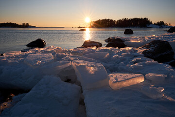 Beautiful Winter Sunset by the Baltic Sea in Kotka, Finland