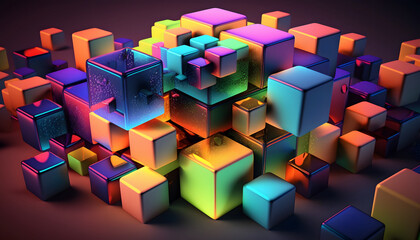 abstract cube background, background of tetris style cubes, digital illustration