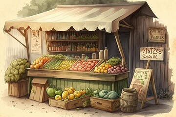 Vegetables and fruits are plentiful at the grocery counter. Generative AI