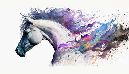 Obraz na płótnie Canvas Wild Horse run watercolor paint. Generative AI