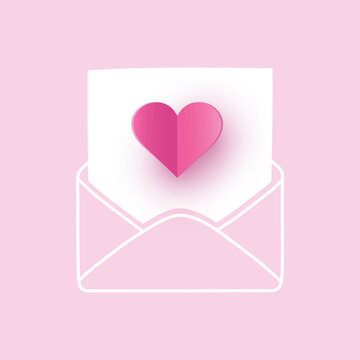 Paper cut hearts with envelope. Concept of a love message. Design for Valentine’s Day. Vector illustration