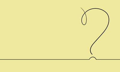 Question mark line art drawing on yellow background. Question mark outline. Vector illustration